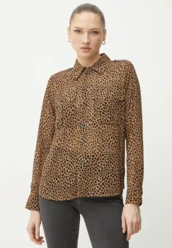 MICHAEL Michael Kors camasa femei, culoarea maro, cu guler clasic, relaxed, MR540OWGRY imagine