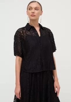 MICHAEL Michael Kors camasa femei, culoarea negru, cu guler clasic, relaxed imagine