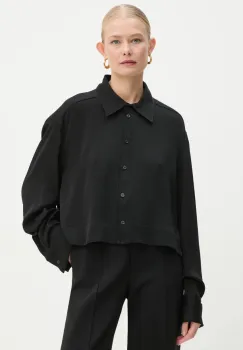MICHAEL Michael Kors camasa femei, culoarea negru, cu guler clasic, relaxed, MF440P5F06 imagine