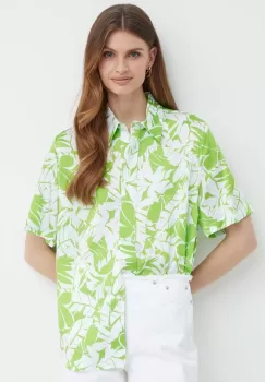 MICHAEL Michael Kors camasa femei, culoarea verde, cu guler clasic, relaxed imagine