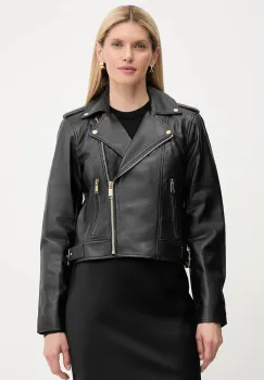 MICHAEL Michael Kors geaca ramones de piele culoarea negru, de tranzitie, MT520IE8RK imagine
