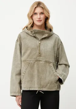 MICHAEL Michael Kors hanorac din denim culoarea verde, cu gluga, uni, MS510B44LN imagine