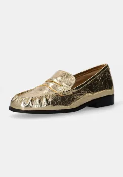 MICHAEL Michael Kors mocasini de piele Carlson femei, culoarea auriu, cu toc plat, 40F4CSFP1M.740 imagine
