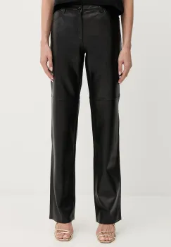 MICHAEL Michael Kors pantaloni de piele culoarea negru, drept, high waist, MT530UWFAF imagine