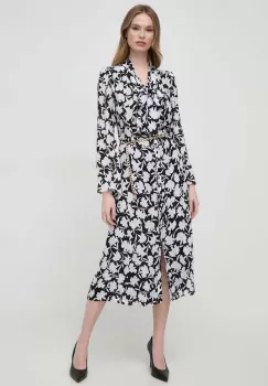 MICHAEL Michael Kors rochie din amestec de matase culoarea negru, midi, evazati imagine