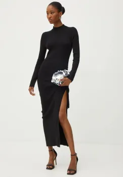 MICHAEL Michael Kors rochie din lana culoarea negru, maxi, mulata, MF482LZ4VR imagine