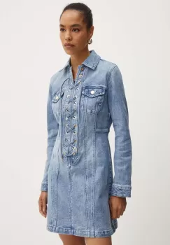 MICHAEL Michael Kors rochie jeans mini, evazati, MT482GVEB1 imagine