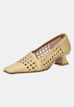 Miista pantofi de piele Gisla culoarea bej, pe toc jos, MI_5657 imagine