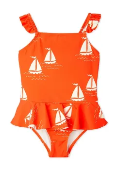 Mini Rodini costum de baie dintr-o bucata pentru copii Sailing boats culoarea portocaliu, 2528010042 imagine
