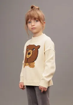 Mini Rodini hanorac de bumbac pentru copii Bear culoarea bej, cu imprimeu, 25720121 imagine