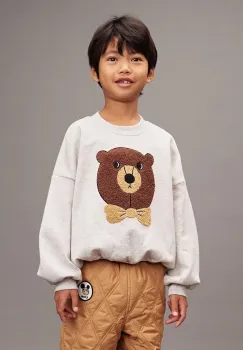 Mini Rodini hanorac de bumbac pentru copii Bear culoarea gri, cu imprimeu, 25720108 imagine