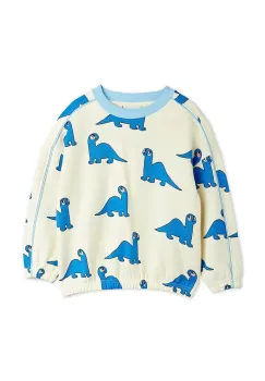 Mini Rodini hanorac de bumbac pentru copii Dino culoarea alb, cu imprimeu, 25720114 imagine