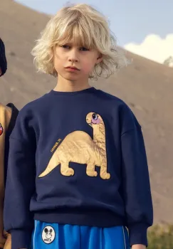 Mini Rodini hanorac de bumbac pentru copii Dino culoarea bleumarin, cu imprimeu, 25720116 imagine