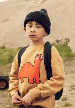 Mini Rodini hanorac de bumbac pentru copii Dino culoarea maro, cu imprimeu, 25720133 imagine