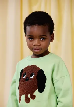 Mini Rodini hanorac de bumbac pentru copii Doggie culoarea verde, cu imprimeu, 26120109 imagine