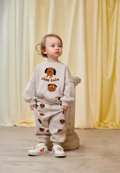 Mini Rodini hanorac de bumbac pentru copii Doggies culoarea bej, cu imprimeu, 26120125 imagine