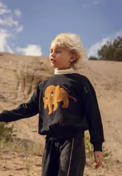 Mini Rodini hanorac de bumbac pentru copii Mammoth culoarea negru, cu imprimeu, 25720147 imagine