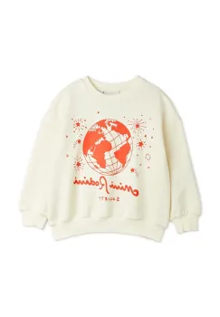 Mini Rodini hanorac de bumbac pentru copii Mini Rodini society culoarea bej, cu imprimeu, 2562011711 imagine