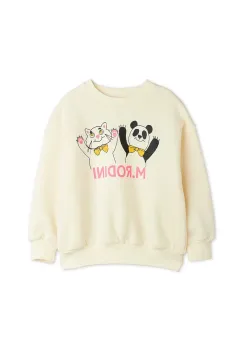 Mini Rodini hanorac de bumbac pentru copii Panda & cat culoarea bej, cu imprimeu, 25720136 imagine