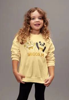 Mini Rodini hanorac de bumbac pentru copii Panda & cat culoarea galben, cu imprimeu, 25720136 imagine