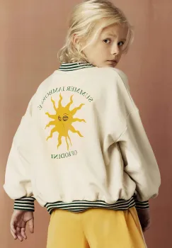 Mini Rodini hanorac de bumbac pentru copii Sun culoarea bej, cu imprimeu, 2562010811 imagine