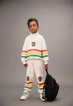 Mini Rodini pantaloni de trening din bumbac pentru copii Bear culoarea bej, cu imprimeu, 25730138 imagine