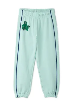 Mini Rodini pantaloni de trening din bumbac pentru copii Camp Rodini culoarea turcoaz, cu imprimeu, 2563010160 imagine