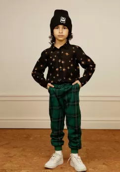 Mini Rodini pantaloni de trening din bumbac pentru copii culoarea verde, modelator imagine