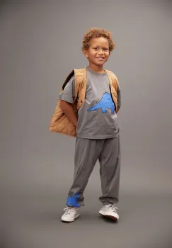 Mini Rodini pantaloni de trening din bumbac pentru copii Dino culoarea gri, cu imprimeu, 25730140 imagine