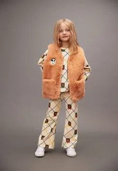 Mini Rodini pantaloni de trening pentru copii Bear culoarea bej, cu imprimeu, 25730136 imagine