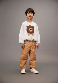 Mini Rodini pantaloni de trening pentru copii culoarea bej, cu imprimeu, 25710101 imagine