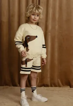 Mini Rodini pantaloni scurti din bumbac pentru copii Dog culoarea bej, cu imprimeu, 2513012413 imagine