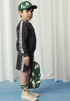 Mini Rodini pantaloni scurti din bumbac pentru copii Piano terry culoarea negru, talie reglabila, 2523014899 imagine