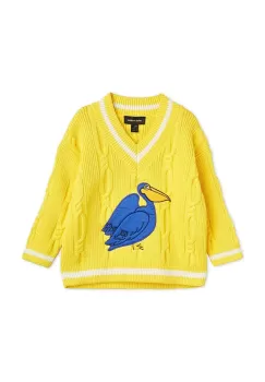 Mini Rodini pulover de bumbac pentru copii culoarea galben imagine