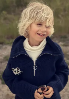 Mini Rodini pulover de bumbac pentru copii Panda culoarea bleumarin, 25720119 imagine
