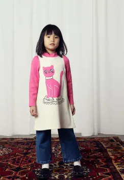 Mini Rodini rochie din bumbac pentru copii Cat culoarea roz, mini, drept, 2475010710 imagine