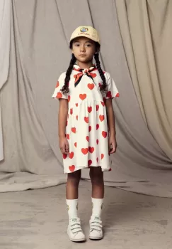 Mini Rodini rochie din bumbac pentru copii Hearts culoarea alb, mini, evazati imagine