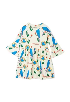 Mini Rodini rochie din bumbac pentru copii Parrots culoarea bej, mini, evazati imagine
