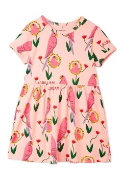 Mini Rodini rochie din bumbac pentru copii Parrots culoarea roz, mini, evazati imagine