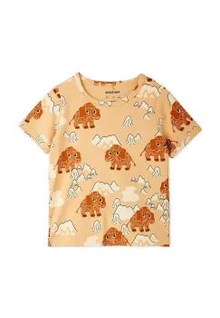 Mini Rodini tricou copii Mammoths culoarea bej, cu model, 25720103 imagine