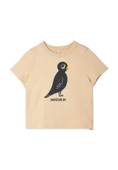 Mini Rodini tricou de bumbac pentru copii Blackbird culoarea bej, cu imprimeu, 2562013713 imagine