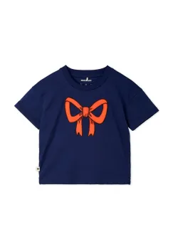 Mini Rodini tricou de bumbac pentru copii Bow culoarea albastru marin, 2512012860 imagine