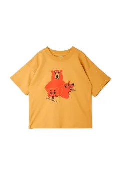 Mini Rodini tricou de bumbac pentru copii Camp Rodini culoarea maro, cu imprimeu, 2562010013 imagine