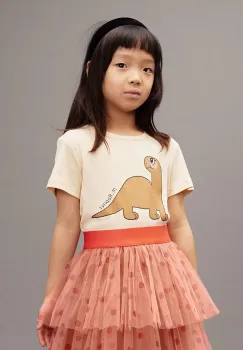 Mini Rodini tricou de bumbac pentru copii Dino culoarea bej, cu imprimeu, 25720132 imagine