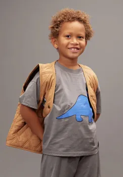 Mini Rodini tricou de bumbac pentru copii Dino culoarea gri, cu imprimeu, 25720131 imagine
