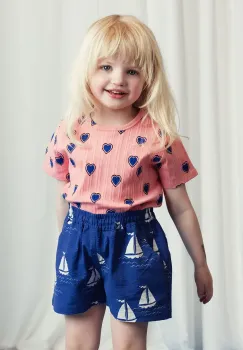 Mini Rodini tricou de bumbac pentru copii Outlined hearts culoarea roz, 2522013128 imagine