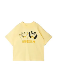 Mini Rodini tricou de bumbac pentru copii Panda & cat culoarea galben, cu imprimeu, 25720137 imagine