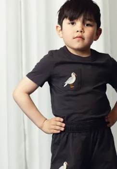 Mini Rodini tricou de bumbac pentru copii Seagull culoarea negru, neted, 2522013699 imagine