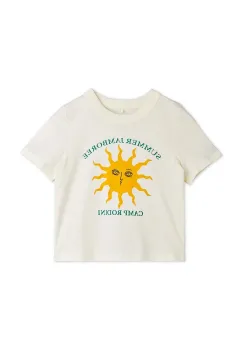Mini Rodini tricou de bumbac pentru copii Sun culoarea bej, cu imprimeu, 2562011011 imagine