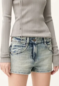 Miss Sixty pantaloni scurti din bumbac femei, uni, high waist, 6S1JJ47100 imagine